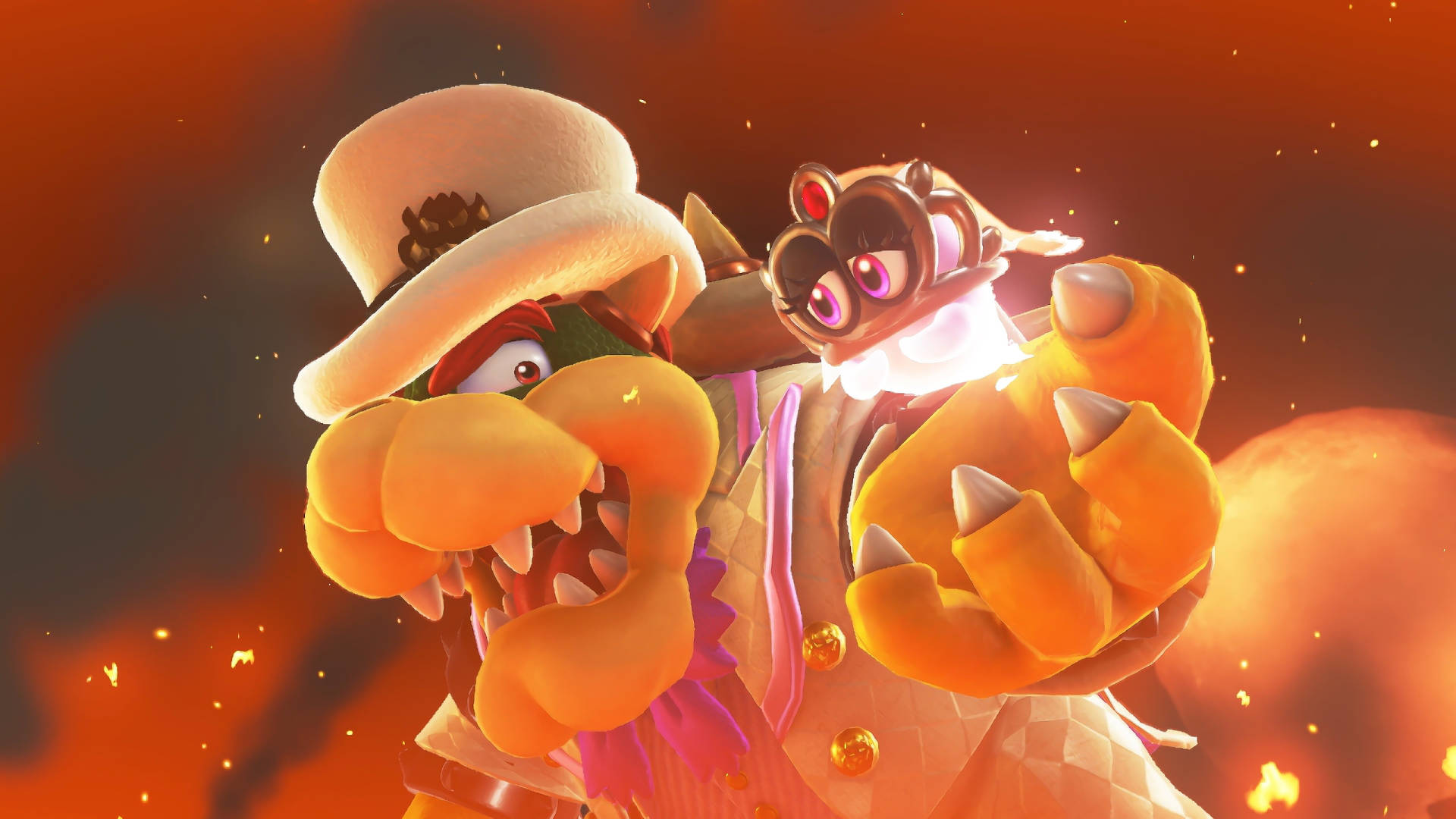 Super Mario Odyssey Bowser And Tiara In Flames Wallpaper