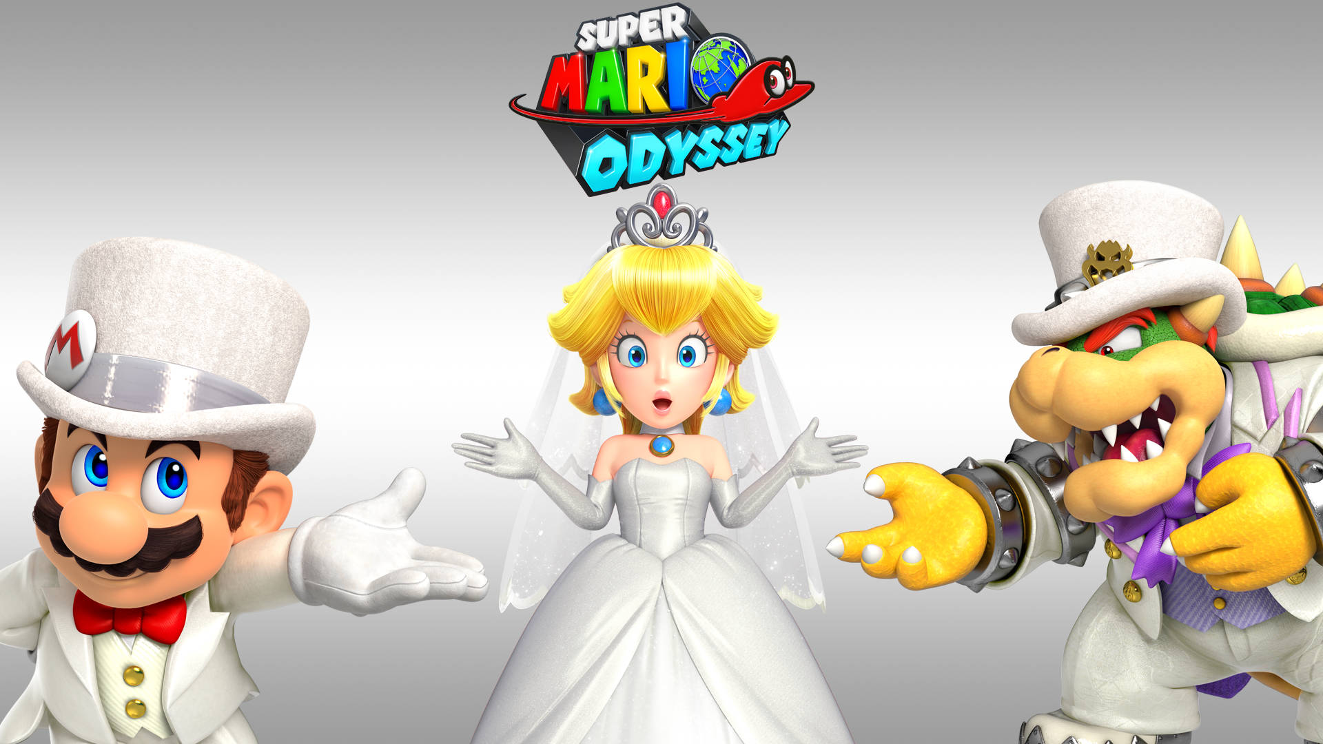 Super Mario Odyssey Characters In Wedding Outfits Wallpaper