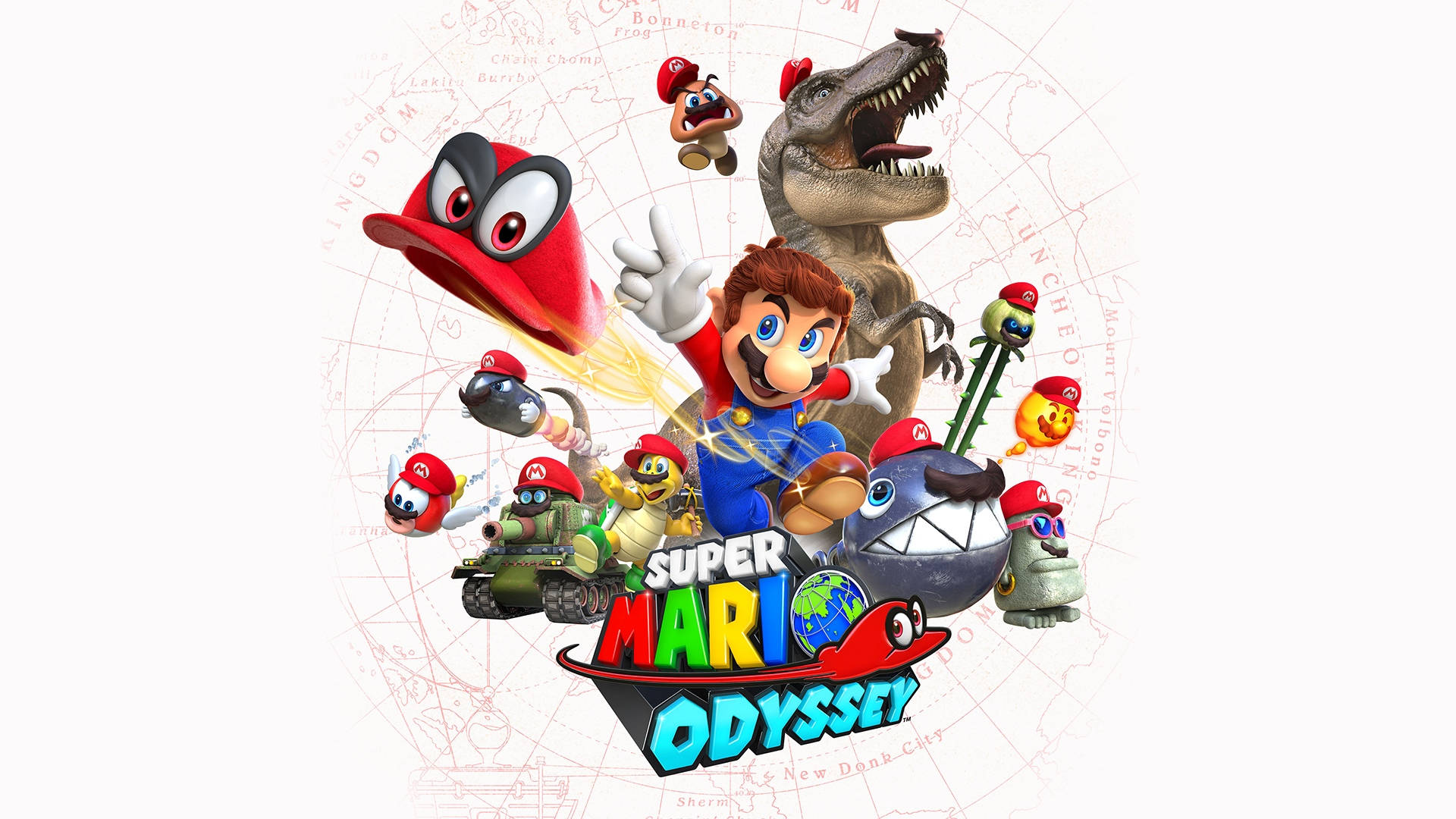 Super Mario Odyssey Characters On Map Wallpaper