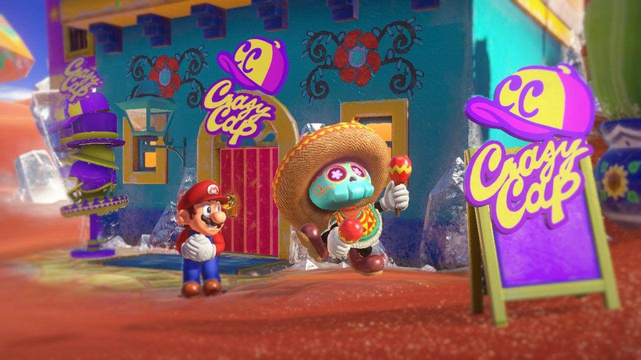 Super Mario Odyssey Mario på Crazy Cap Store Wallpaper