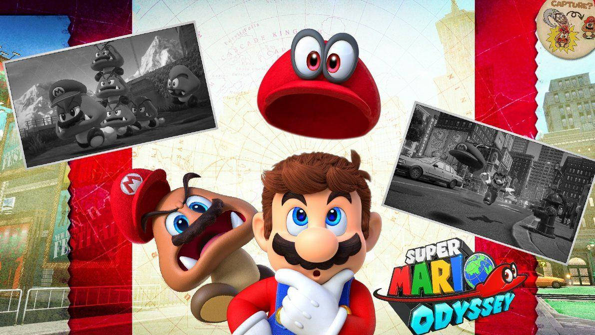 Super Mario Odyssey Mario Cappy And Goomba Wallpaper