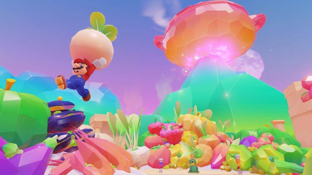 Super Mario Odyssey Mario bærer radise i Luncheon-riget Wallpaper