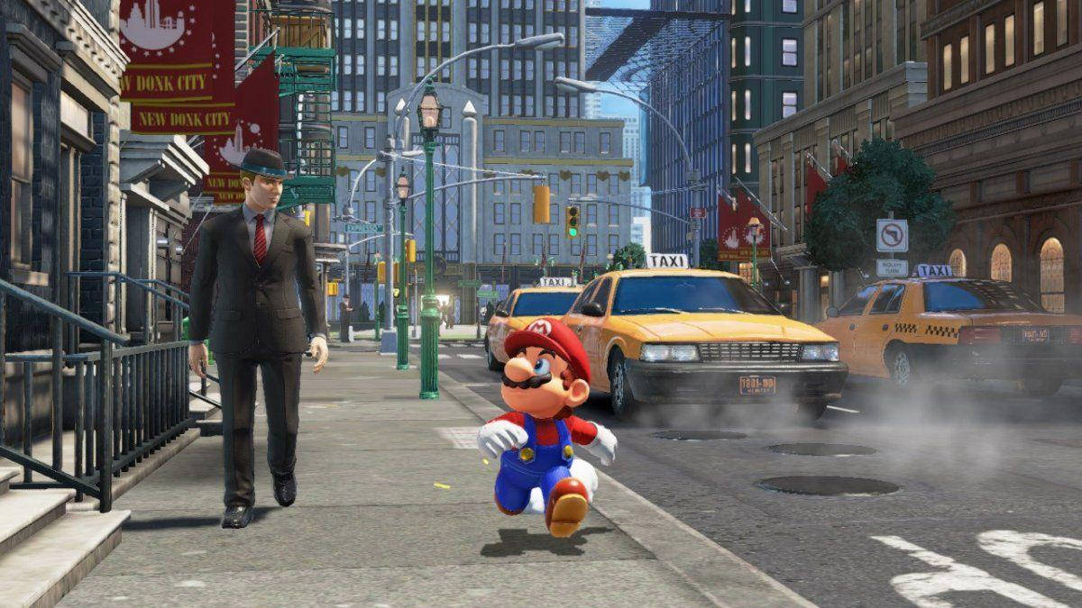 Super Mario Odyssey Mario On Sidewalk Wallpaper