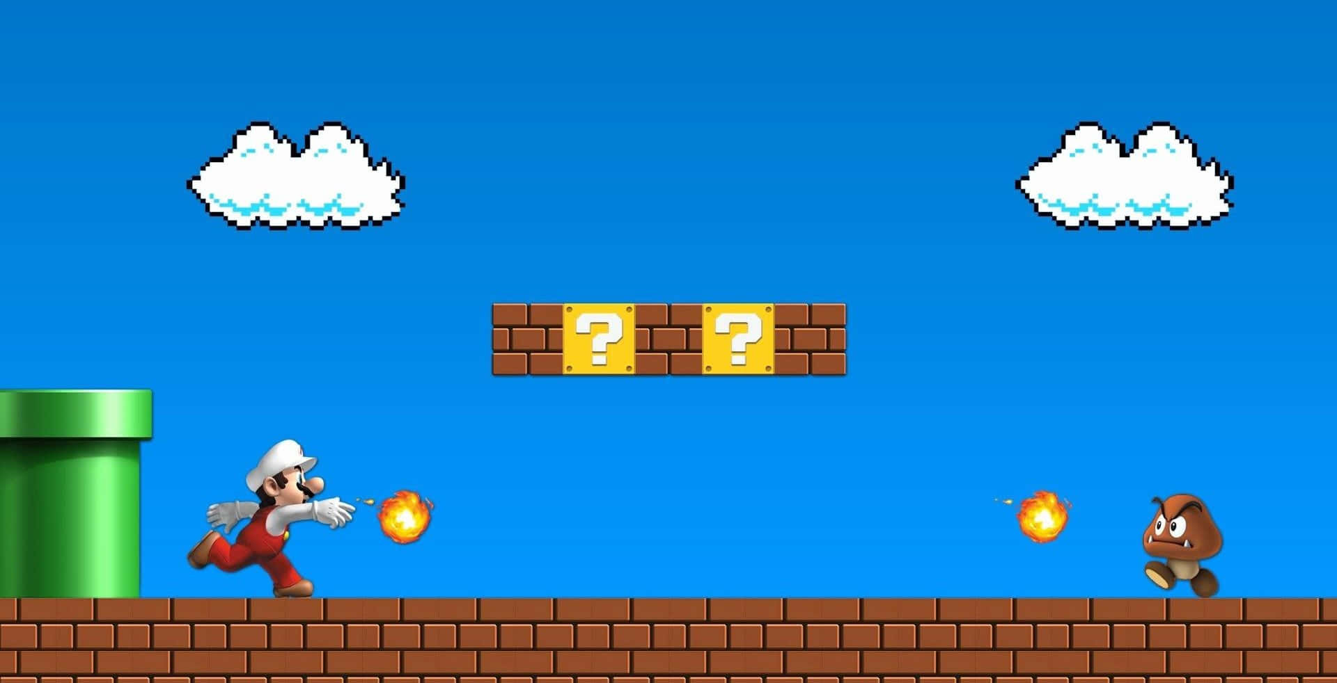 1.  A classic cartoon character, Super Mario, taking a jump for victory