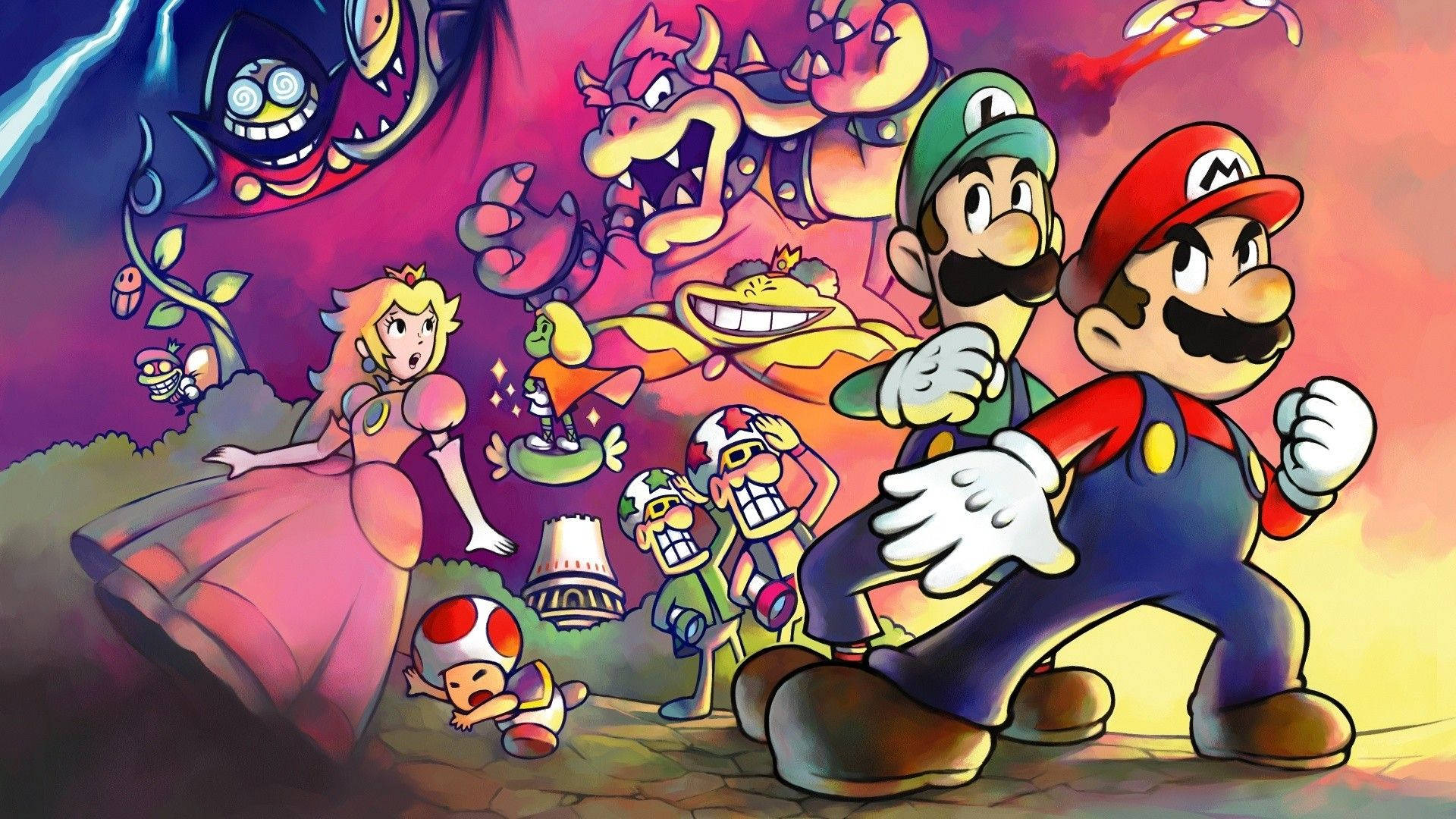 Mario and Luigi race to find the Princess! Wallpaper