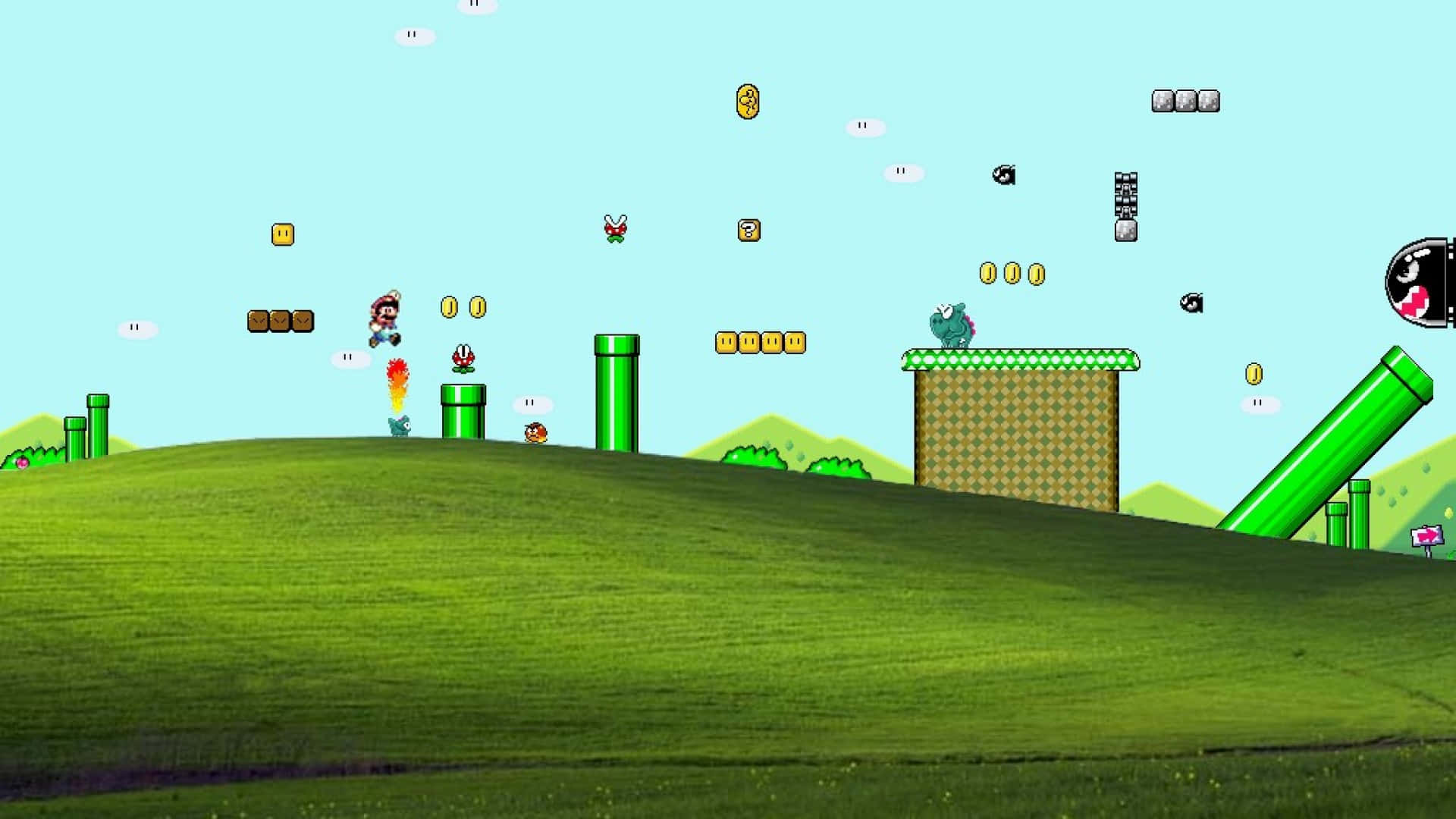 Super Mario World Adventure in Colorful Landscape