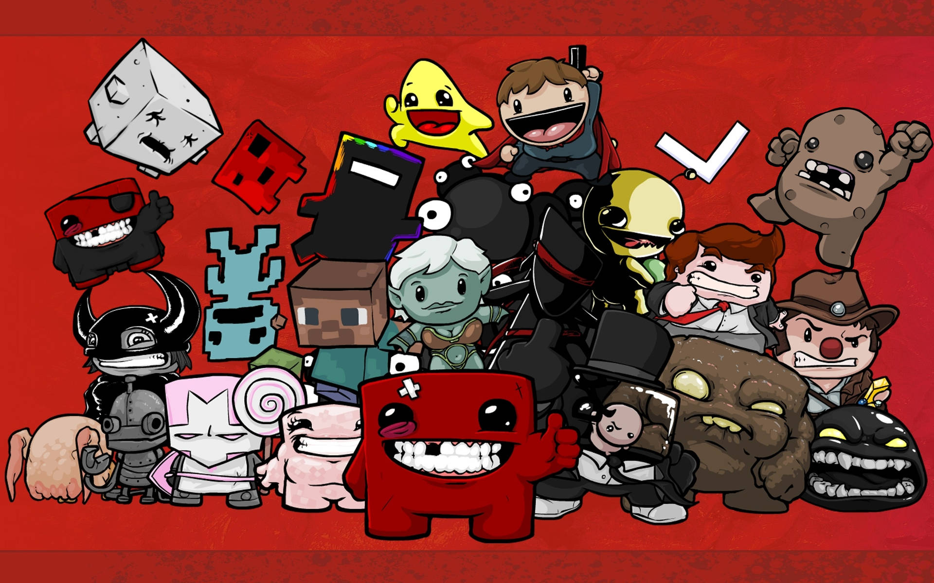 Super Meat Boy And Other Characters Wallpaper