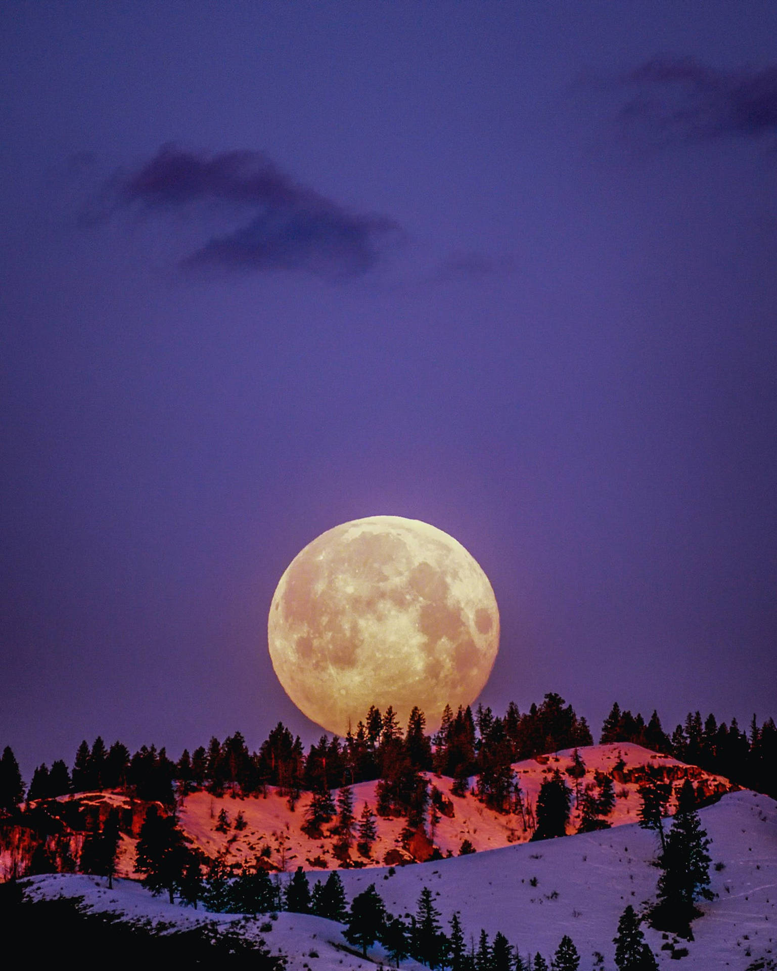 Super Moon Casting Moonlight Over Mountain Wallpaper