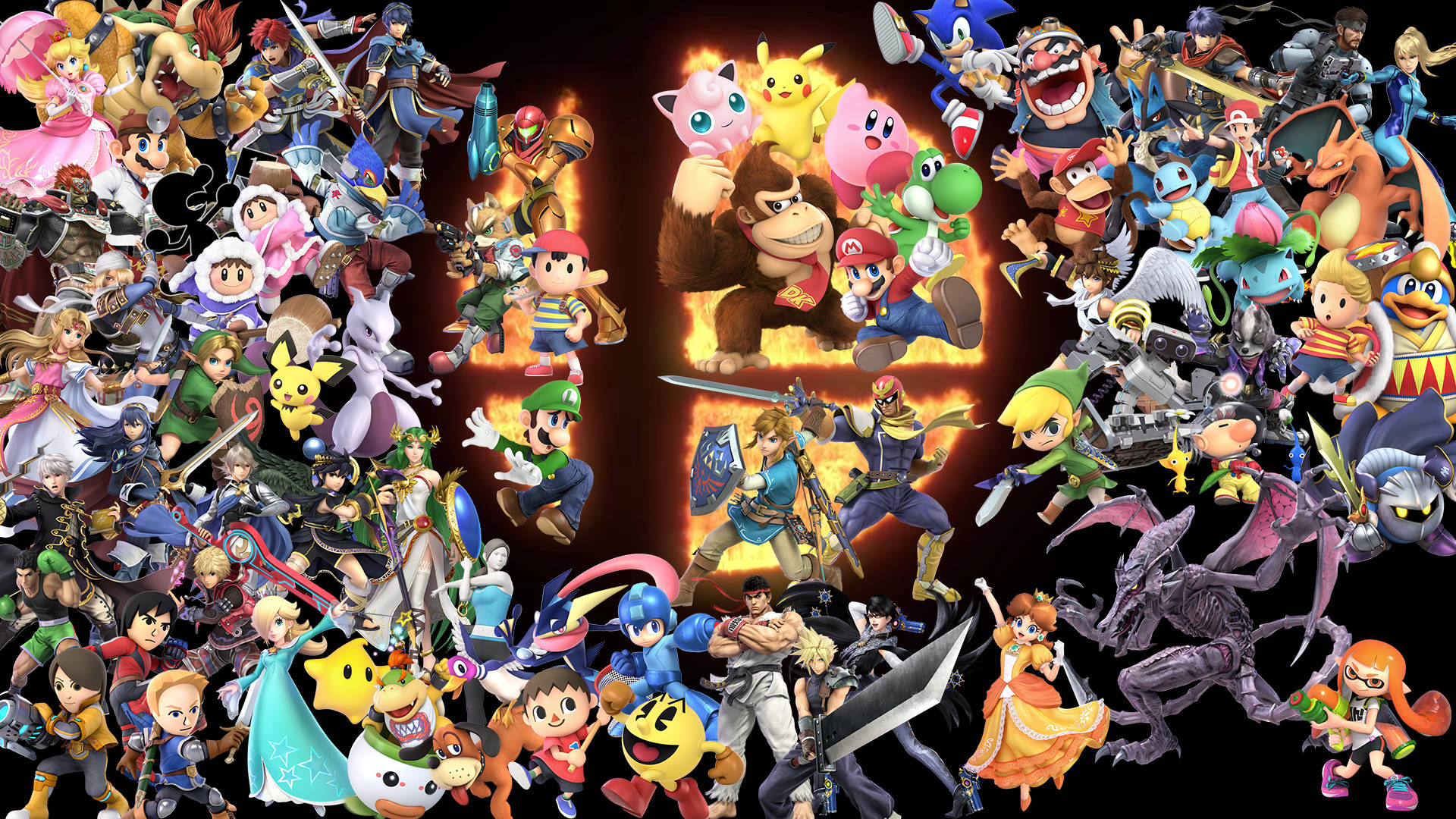 Super Smash Bros Ultimate Characters Around Logo Wallpaper