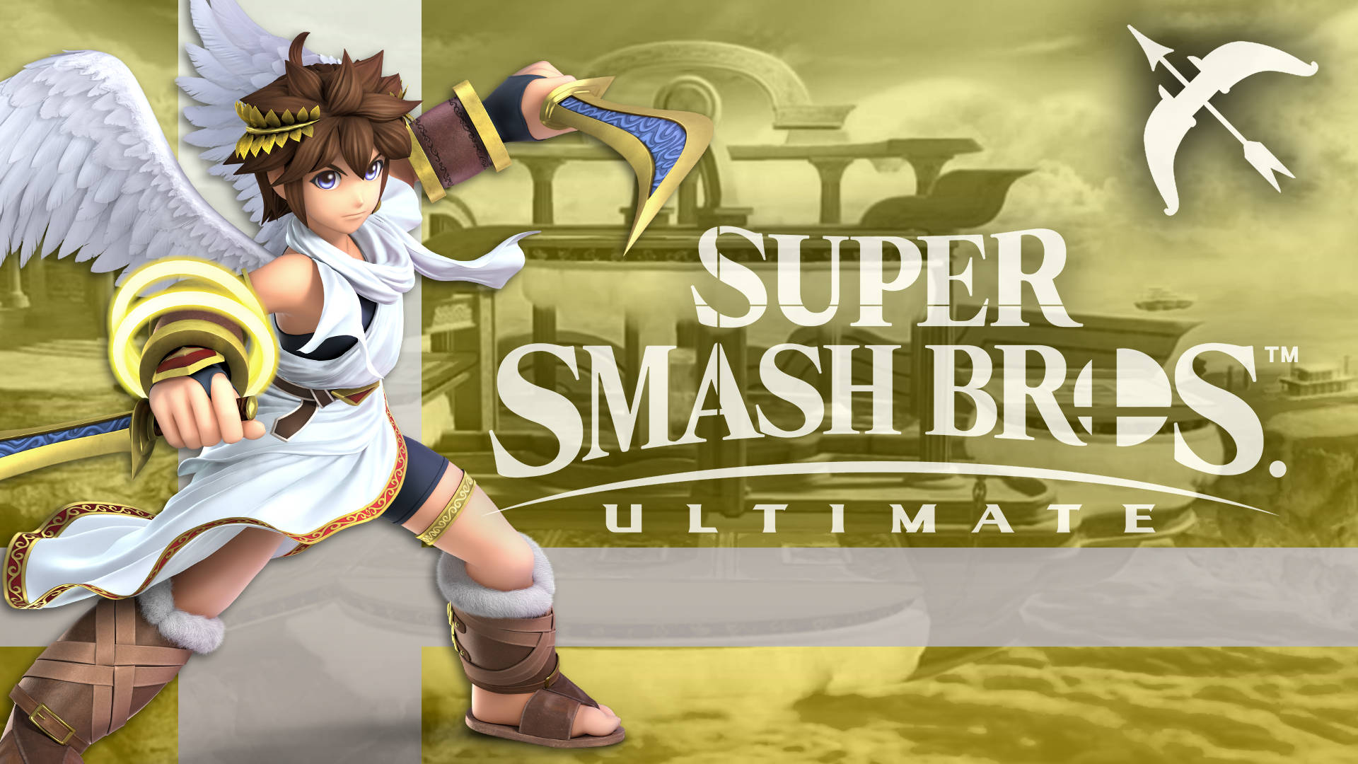 The Smash brothers are in for a brawl on the stage of the iconic Palutena's Temple Wallpaper