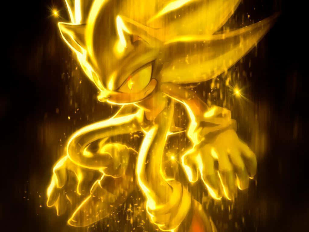 Sonic The Hedgehog In Gold With A Black Background Wallpaper