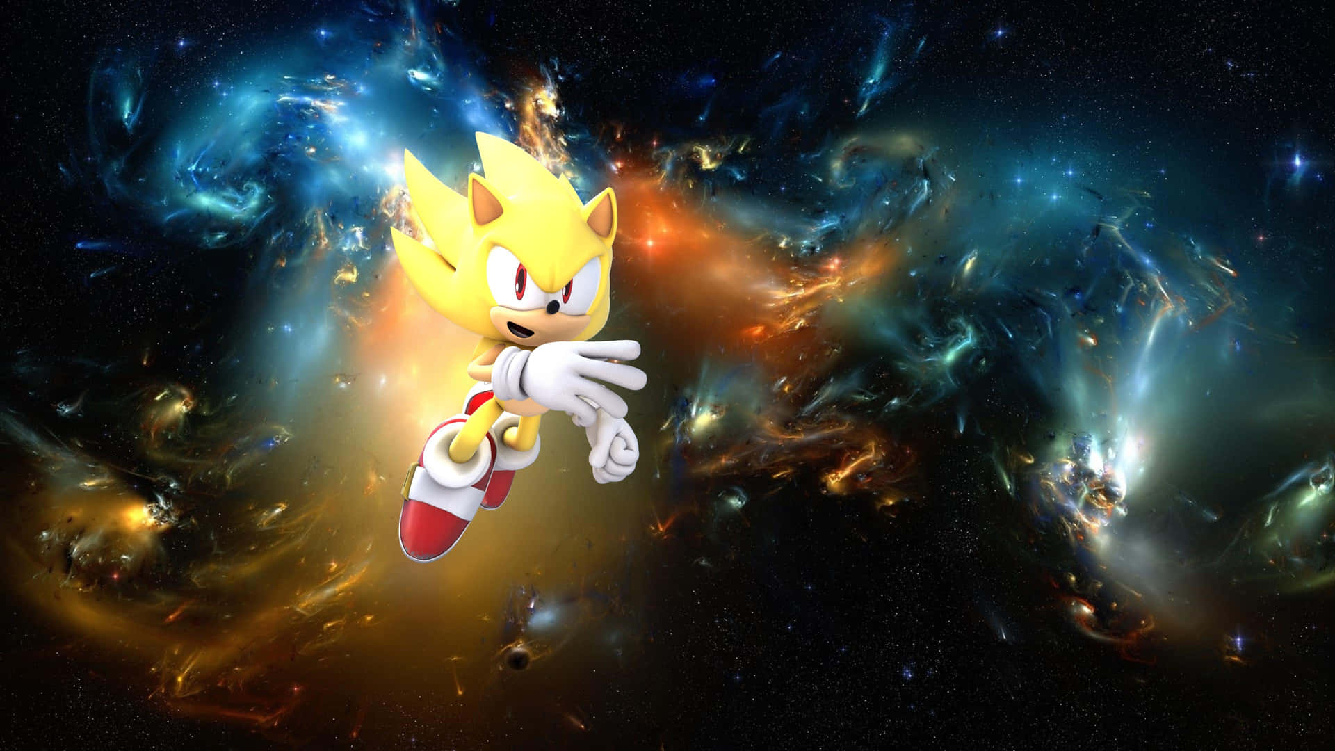Sonic The Hedgehog i rummet med et galakse baggrund Wallpaper