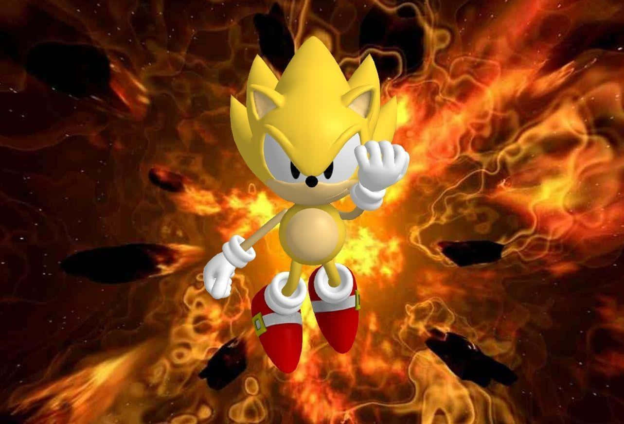 A vivid image of Super Sonic the Iconic, Blue Hedgehog Wallpaper