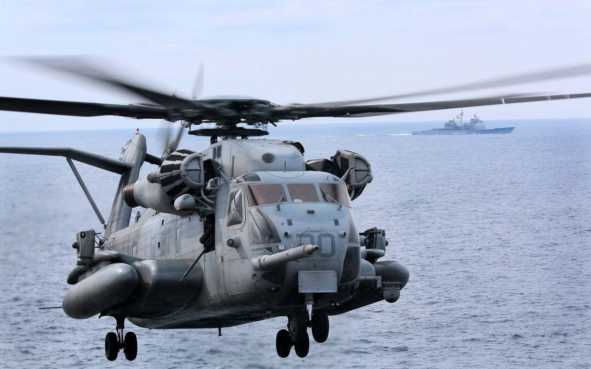 Super Stallion Military Helicopter Over Water Wallpaper