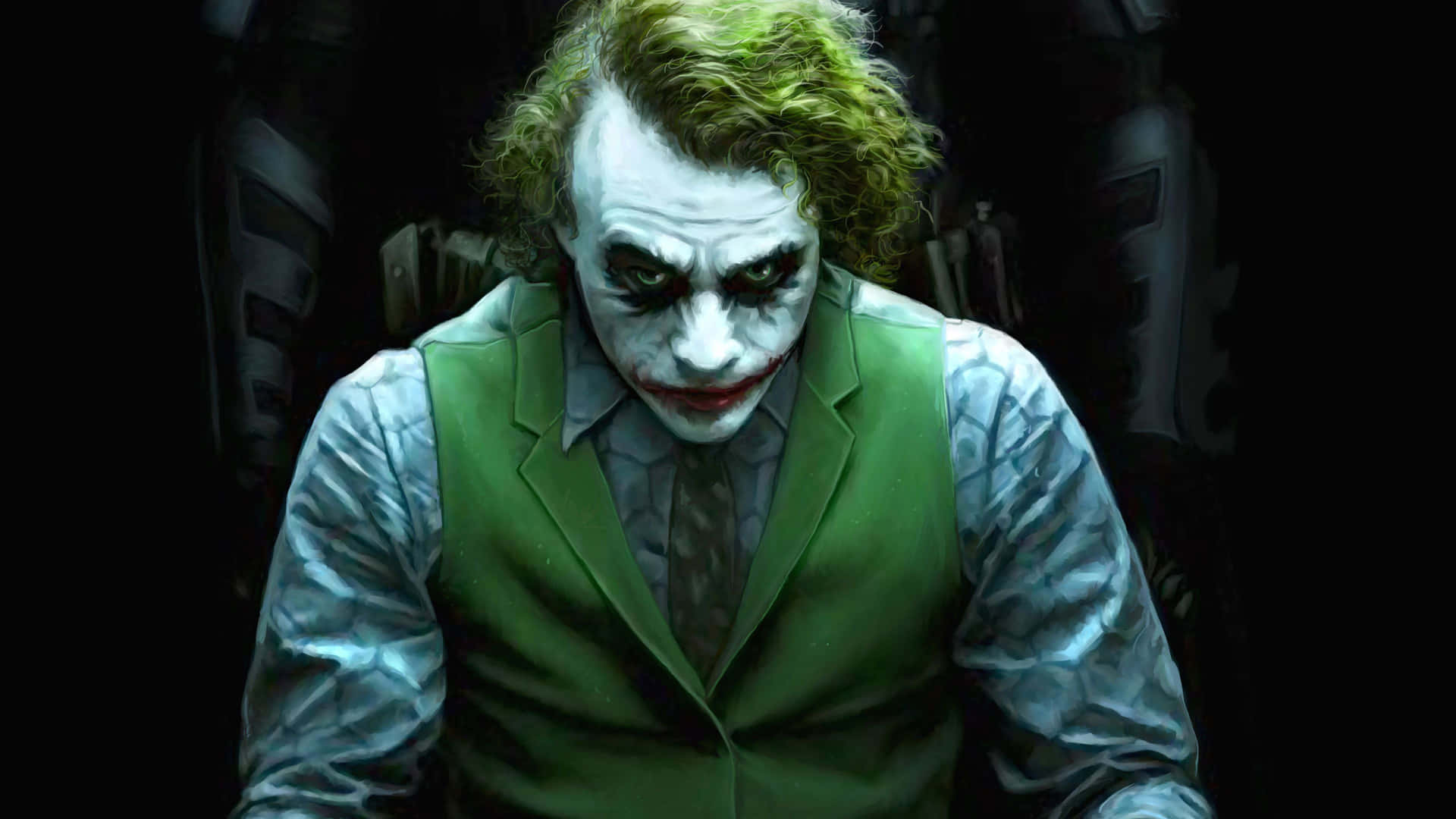 The Joker Is Sitting In Front Of A Dark Background Wallpaper