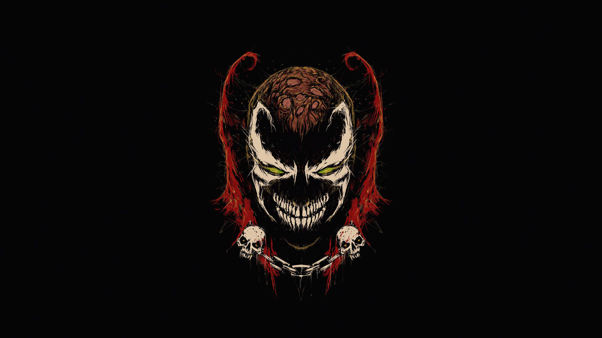 A Skull With Red Eyes And A Chain Around His Neck Wallpaper