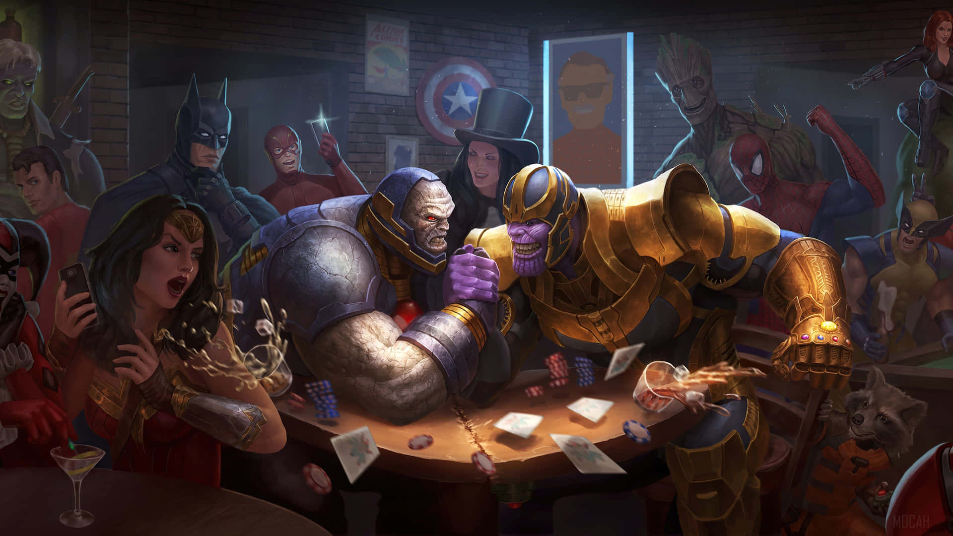 A Group Of Superheroes Playing Poker Wallpaper