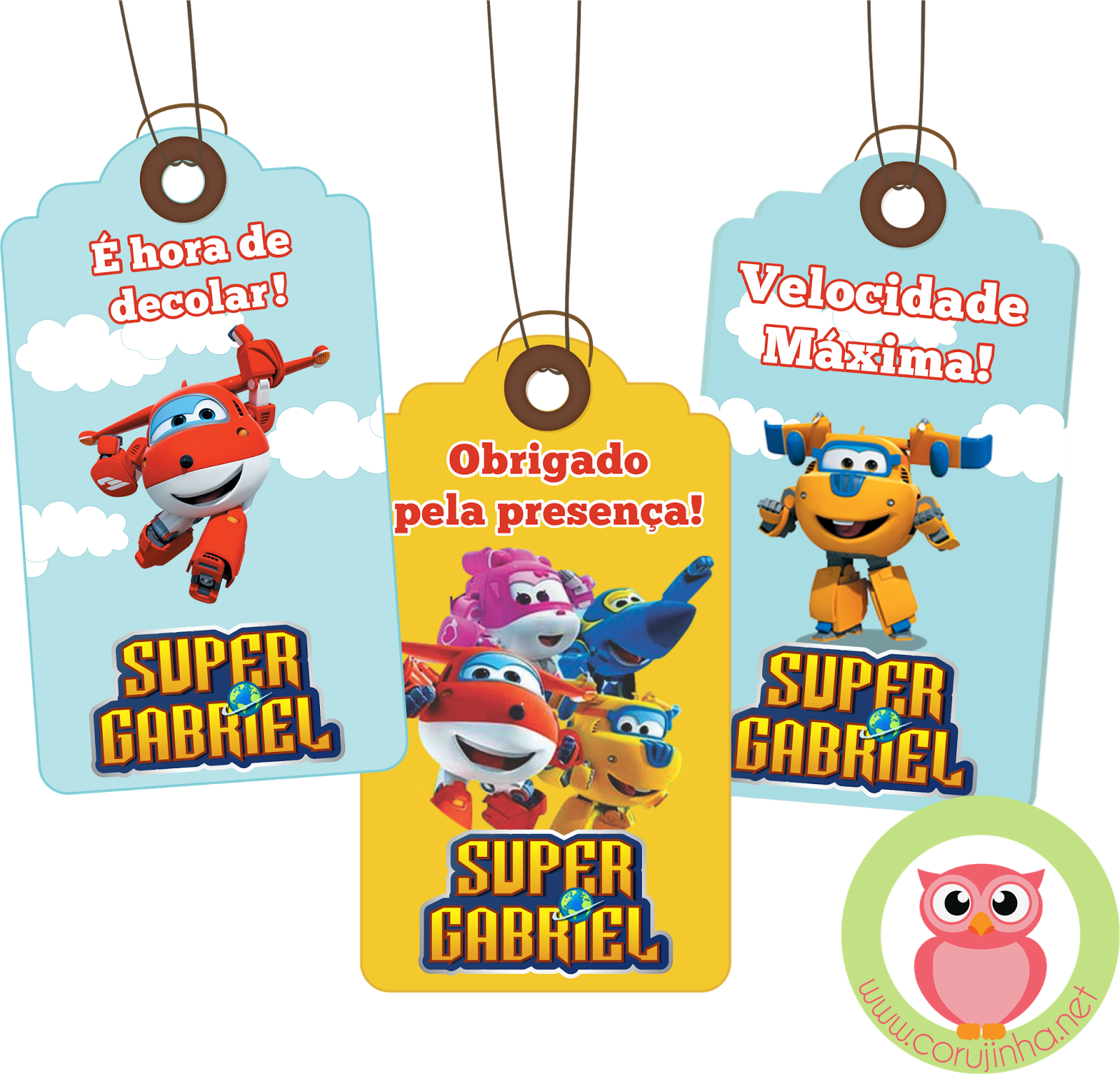 Super Wings Custom Party Tags PNG