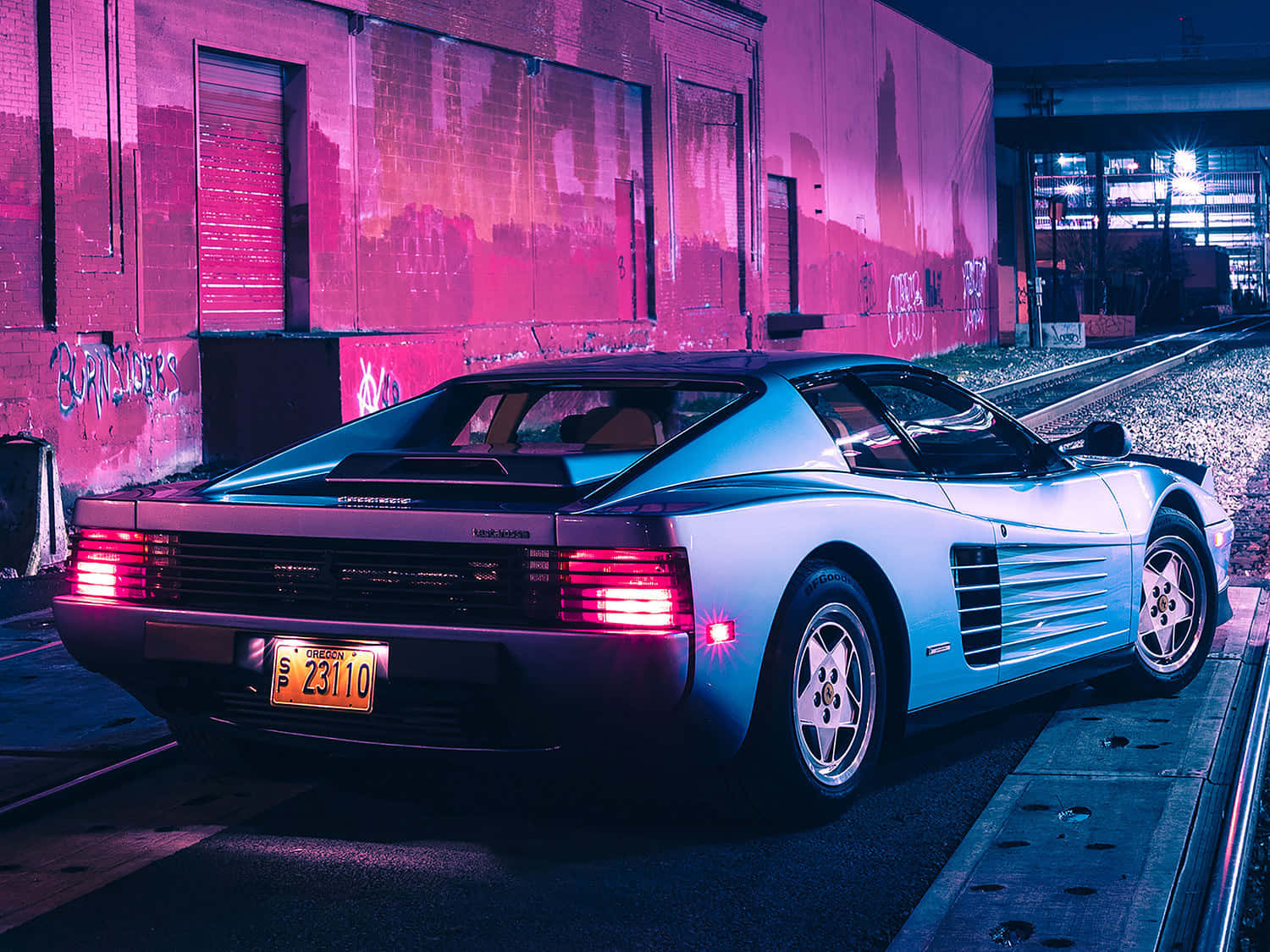 Superbil Neon Ferrari lyser op din skærm Wallpaper