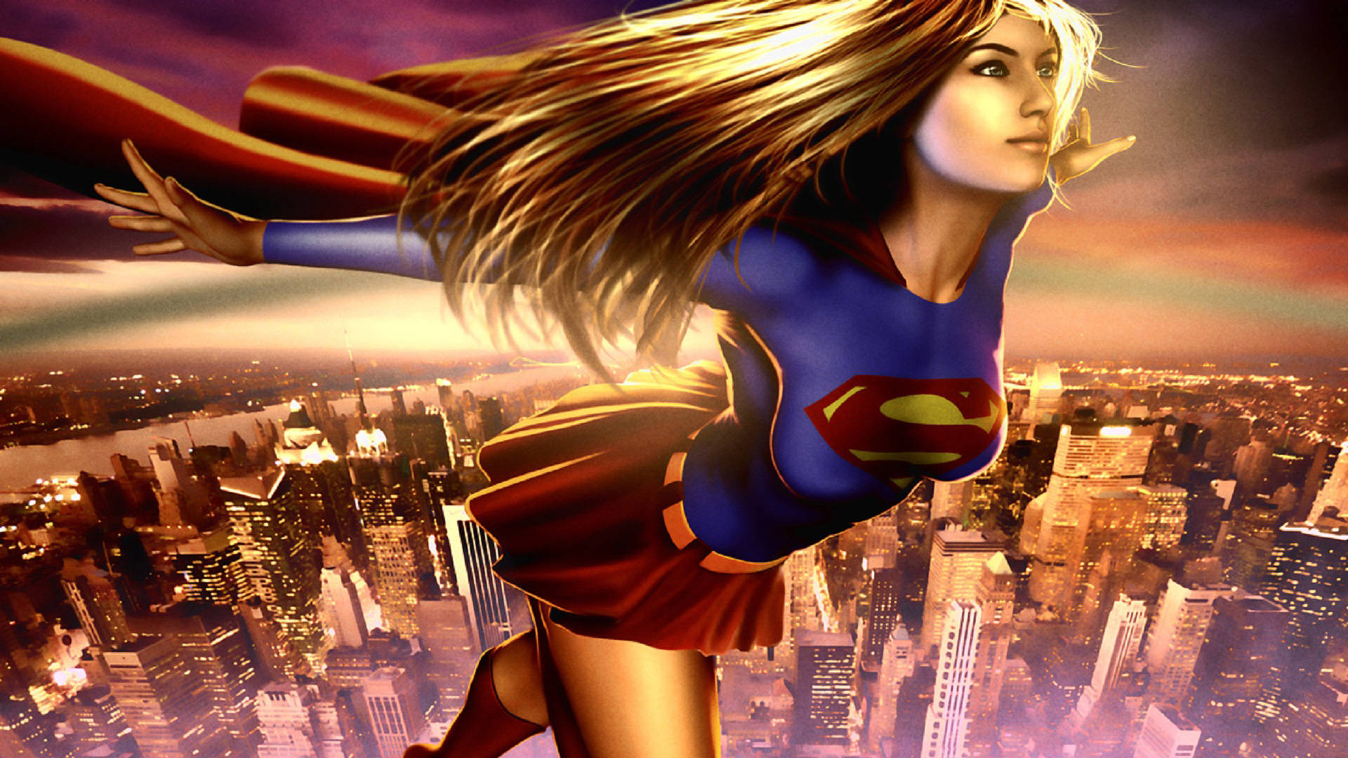 Supergirl Above City Buildings Background