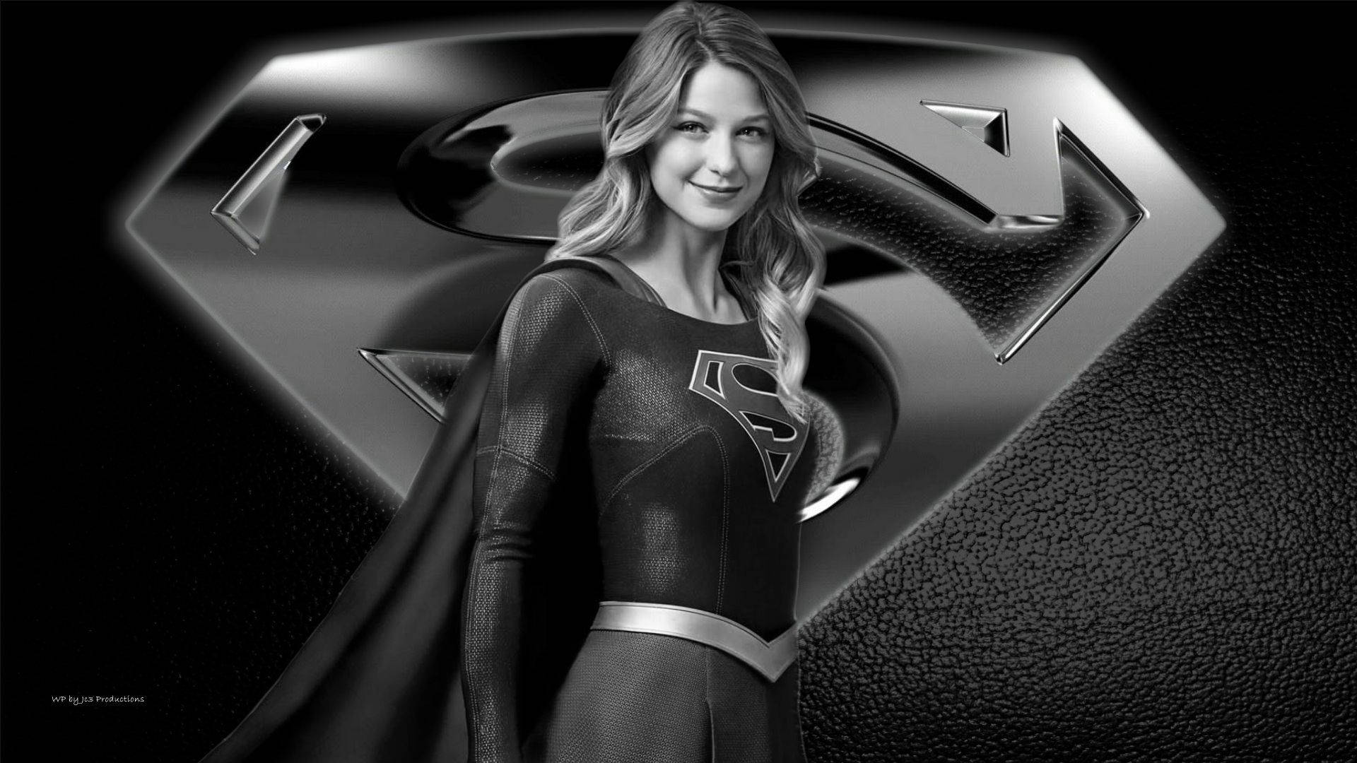 Supergirl And Logo Monochrome Background