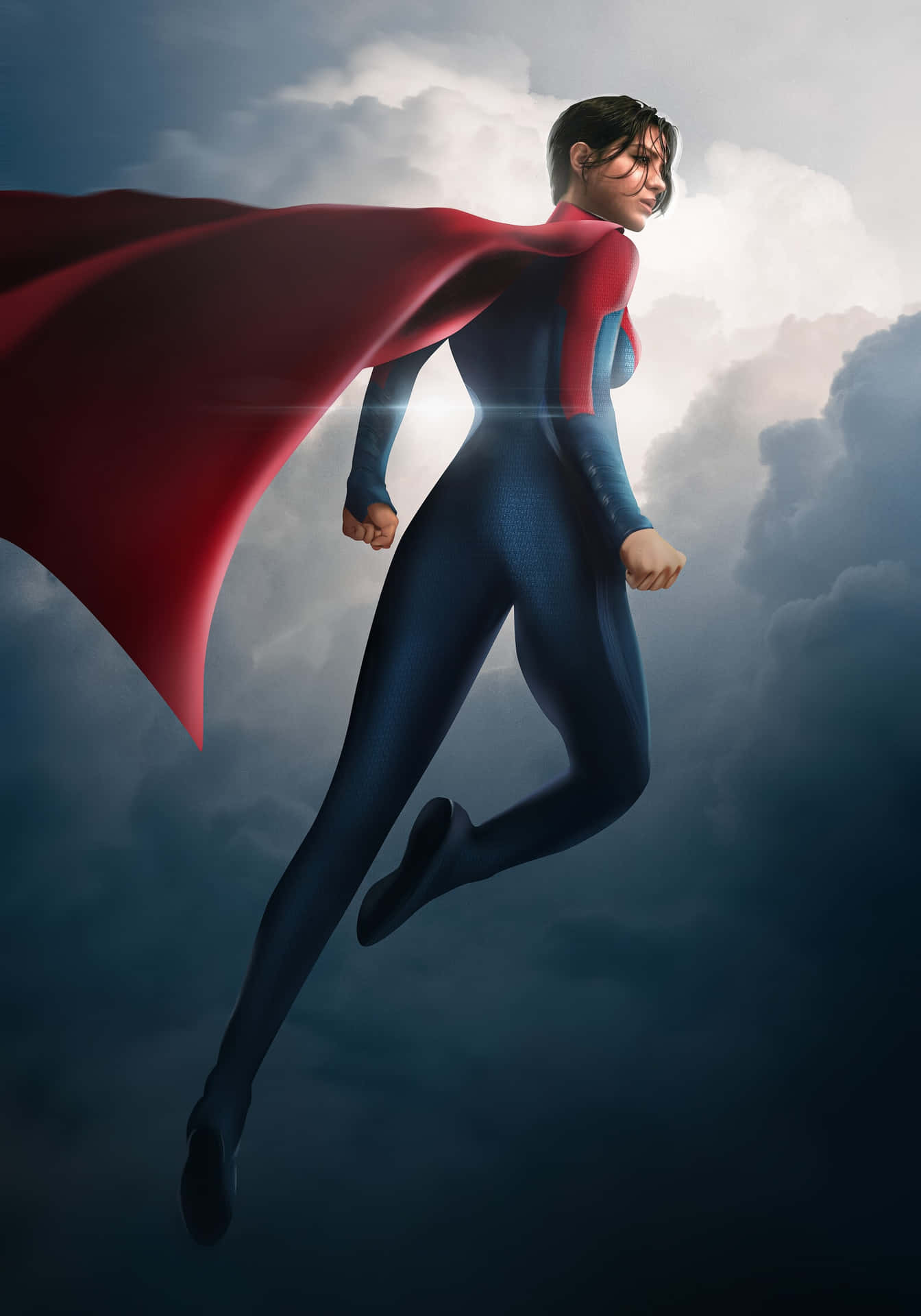 Supergirl Flying Above Clouds Wallpaper