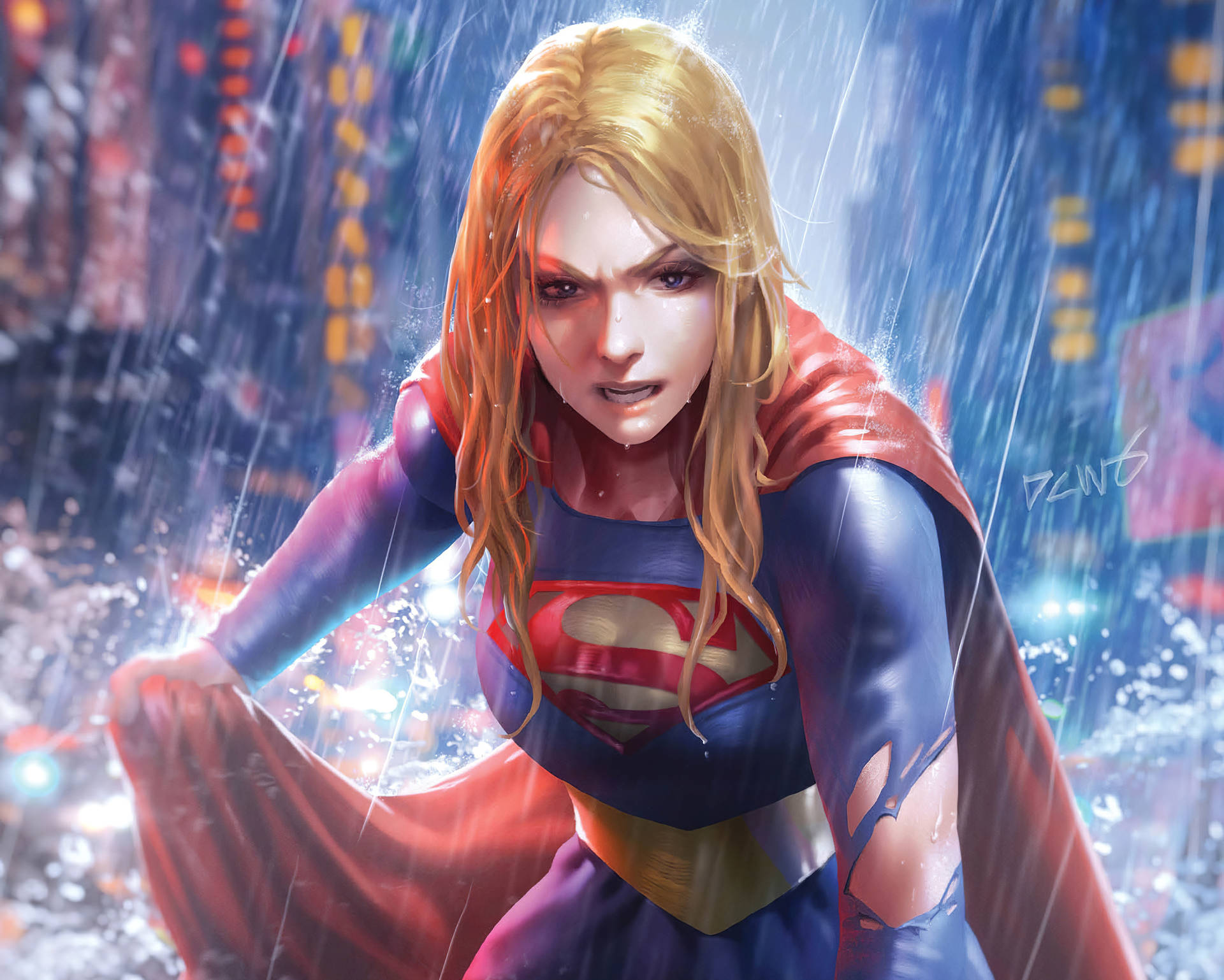 Supergirl In Rainy City Background