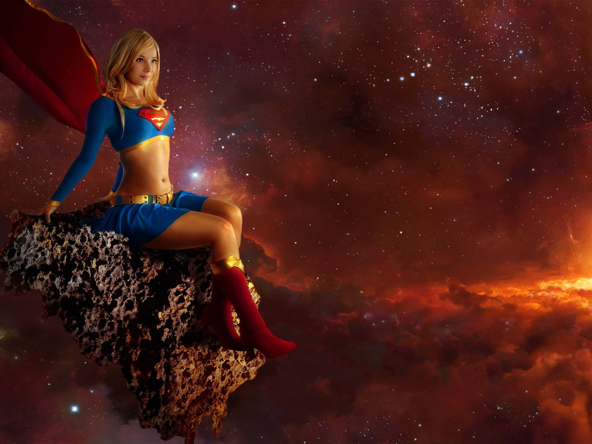 Supergirl In Red Night Sky Wallpaper