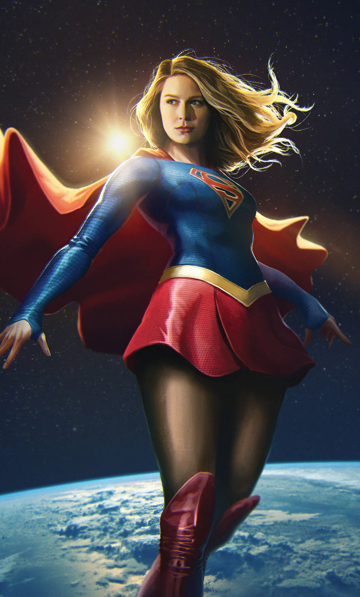 Supergirl In Space Superhero iPhone Wallpaper