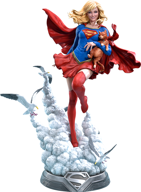 Supergirl Statue Holding Cat PNG