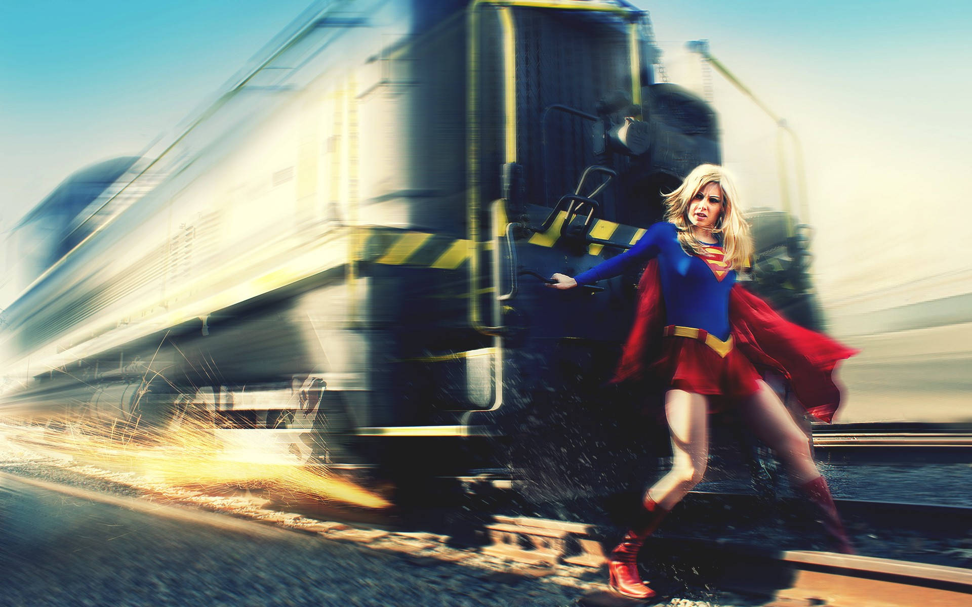 Supergirlstoppar Tåget. Wallpaper