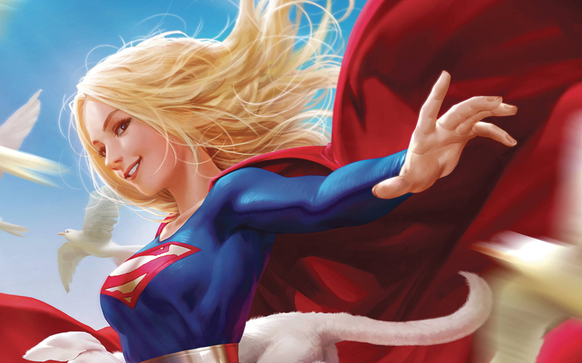 Supergirl With Doves Dc Superhero Art Background