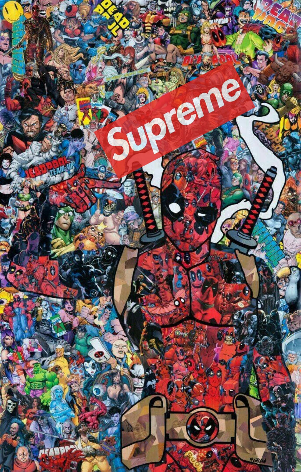 Superhelt Supreme Deadpool Collage Wallpaper