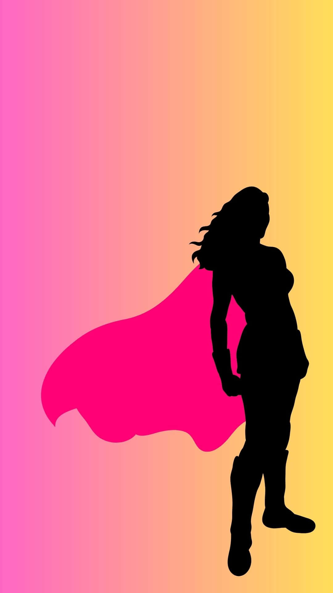 Superhero Silhouette With Pink Cape Background