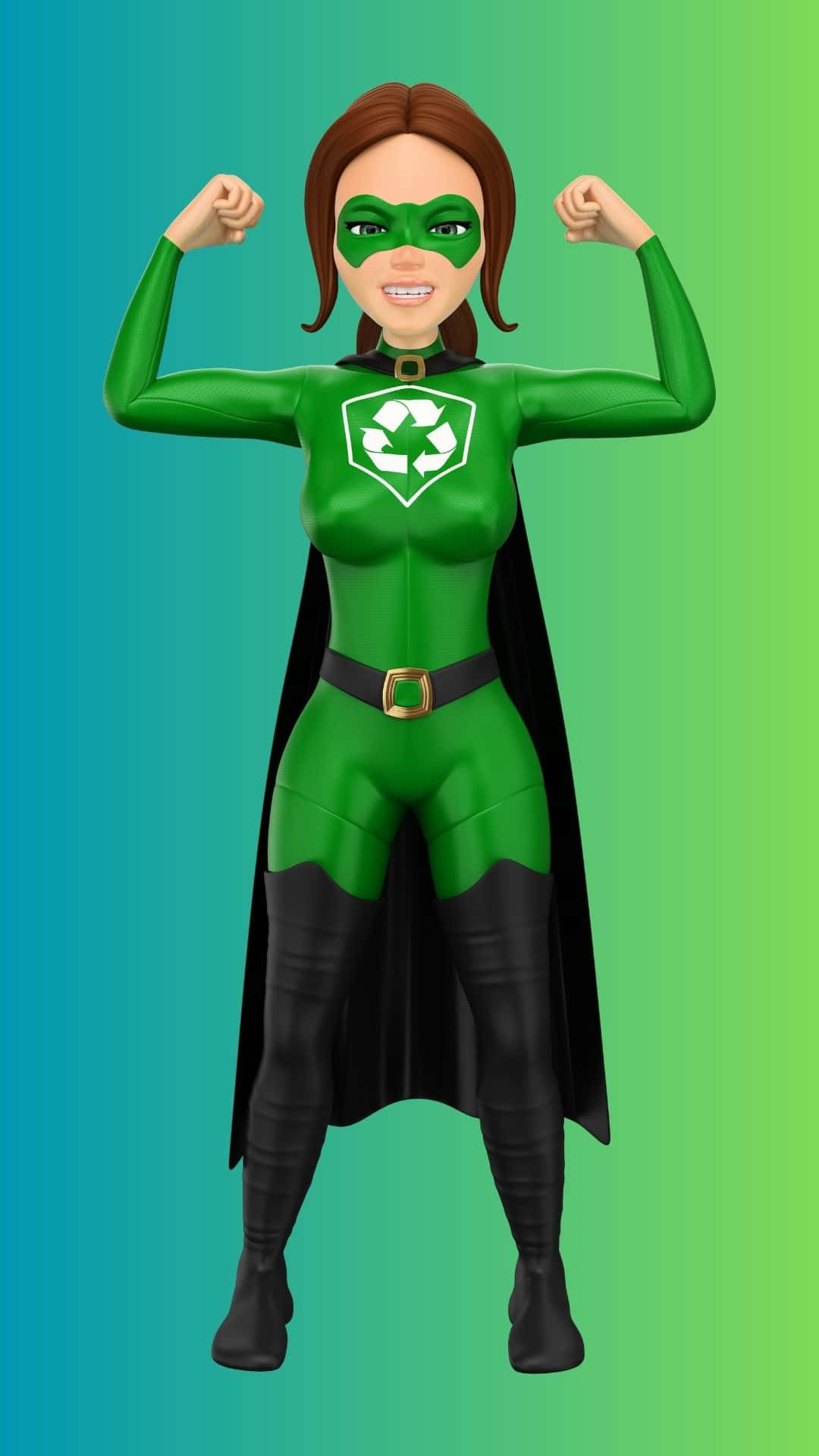 Green Superhero With Recycle Logo Background