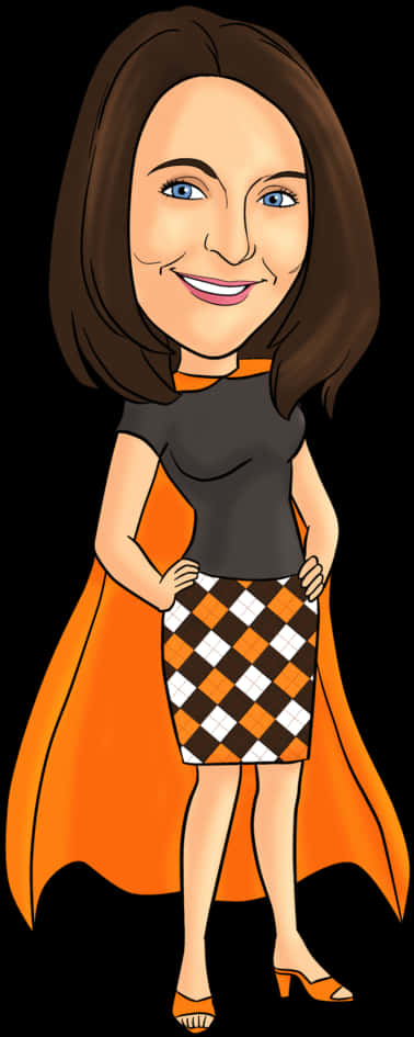 Superhero Caricature Woman Cape PNG