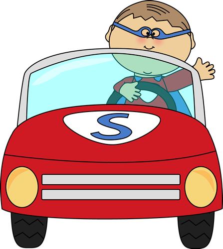 Superhero Child Driving Cartoon Car PNG