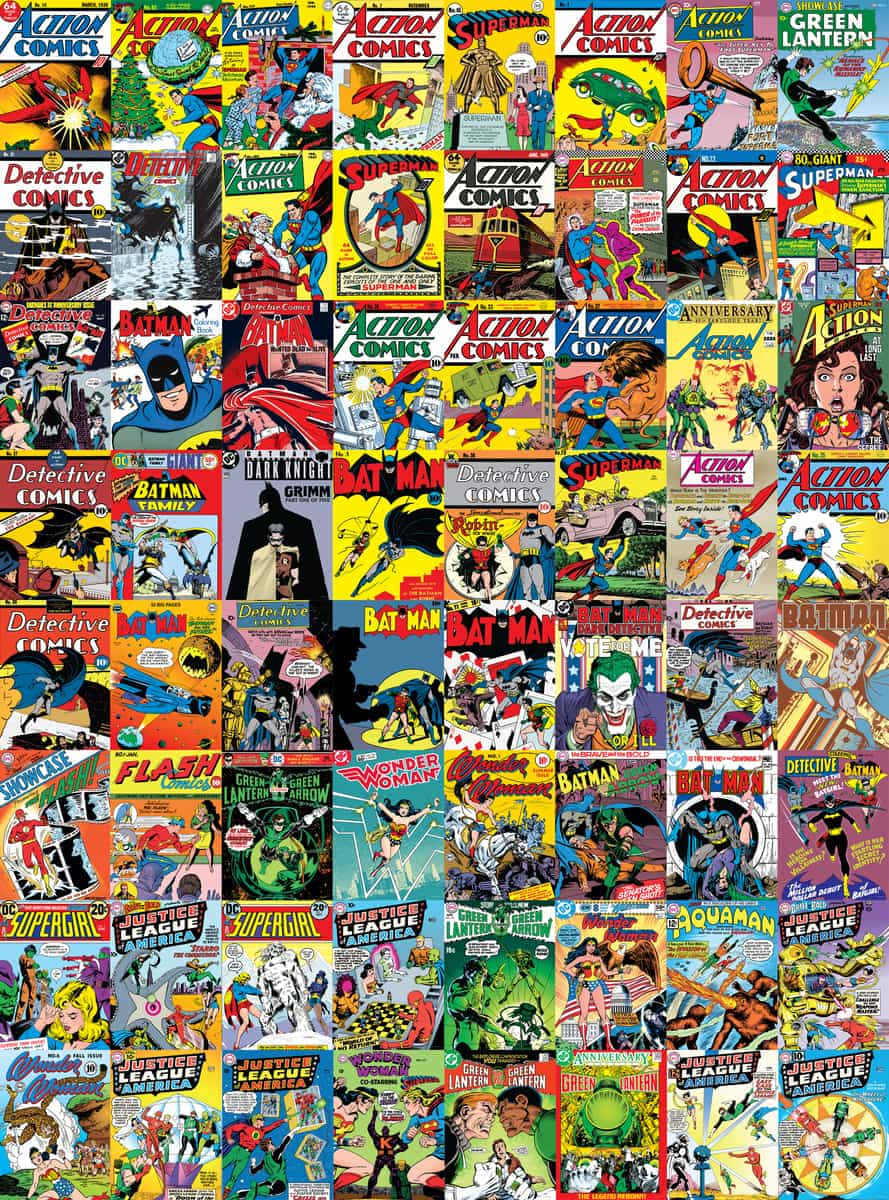 Justiceleague Und Action Comics Superhelden Collage Wallpaper