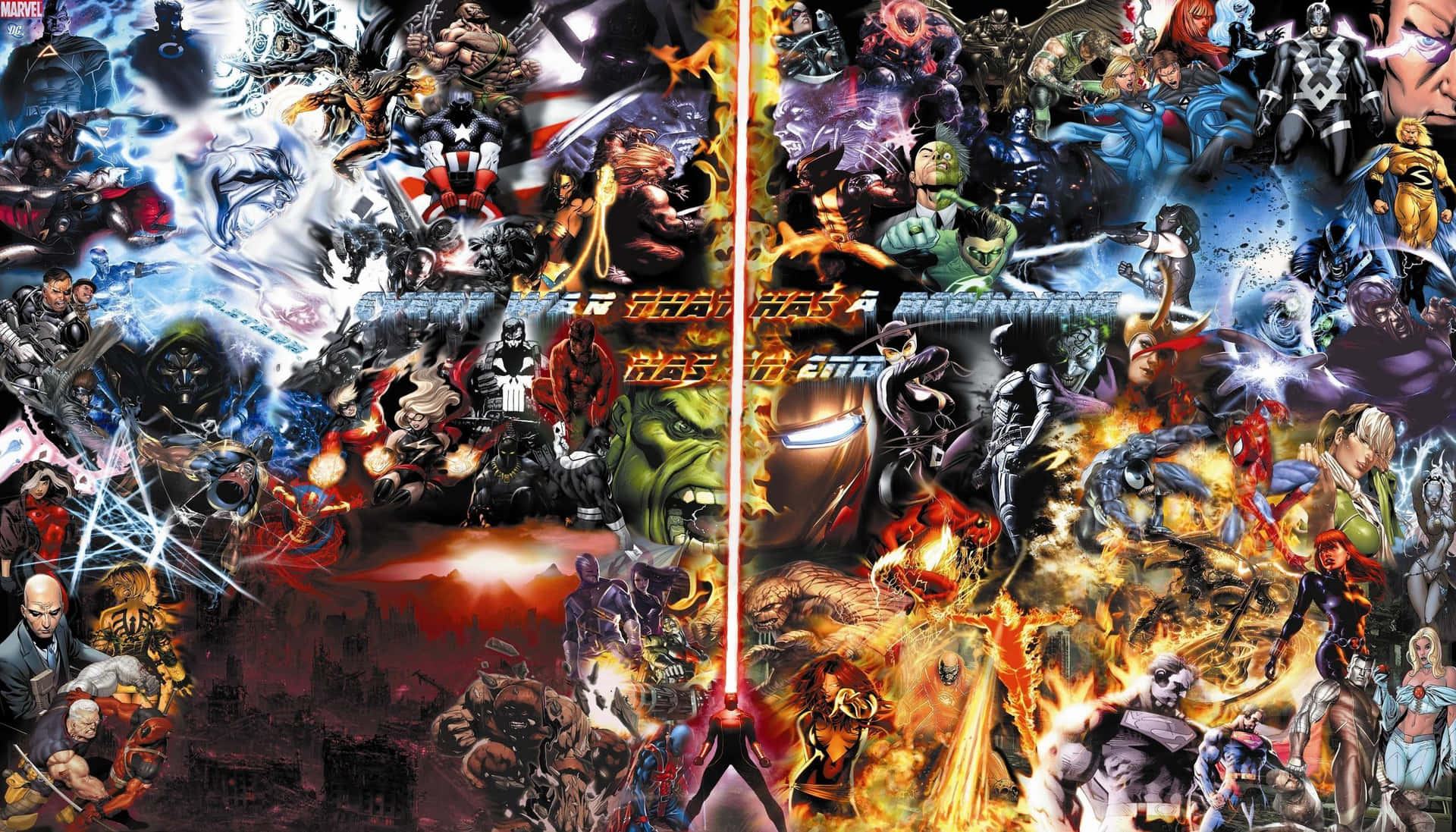 Unite! Superheroes come together in one collage. Wallpaper
