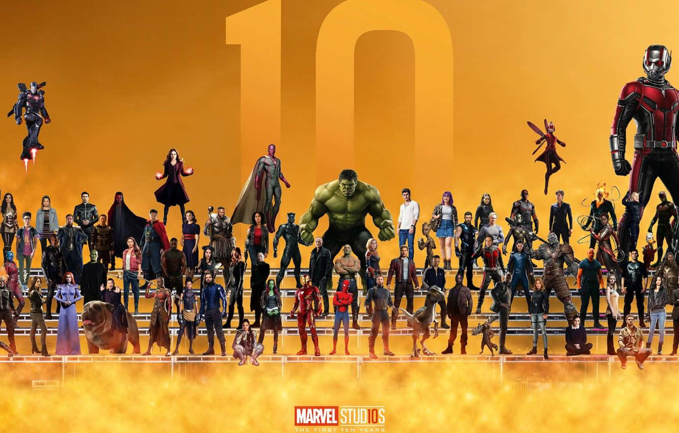 Décimoaniversario De Un Collage De Superhéroes De Marvel. Fondo de pantalla