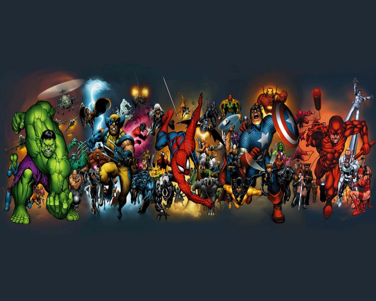 Potenzadell'assemblea Degli Avengers: Collage Di Supereroi Sfondo
