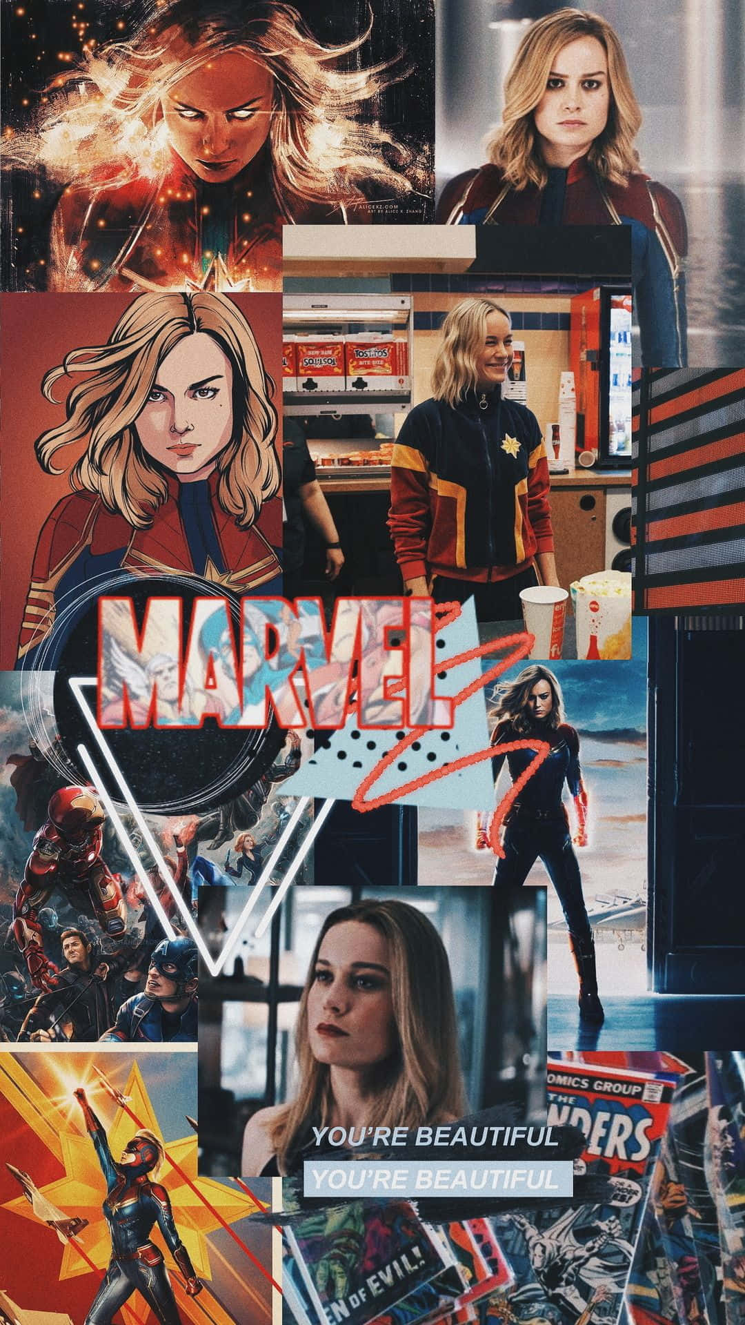 Collagede La Superheroína Capitana Marvel. Fondo de pantalla
