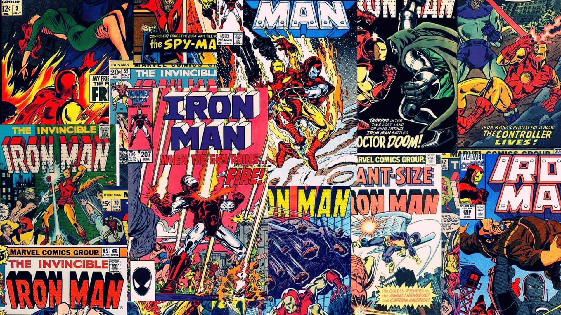 Omslagsbildav En Ironman-superhjältekollage. Wallpaper