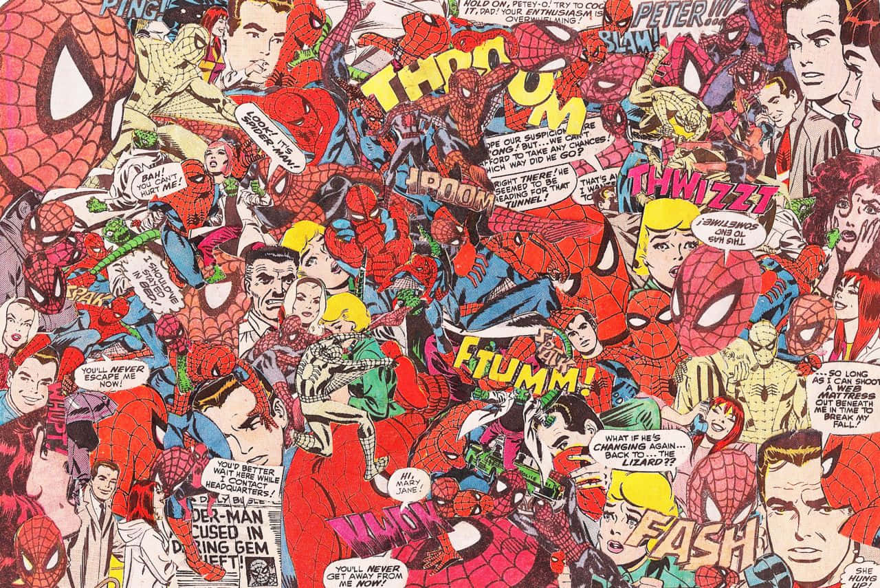 Cartoon Illustration Of Spiderman Superhero Collage Wallpaper