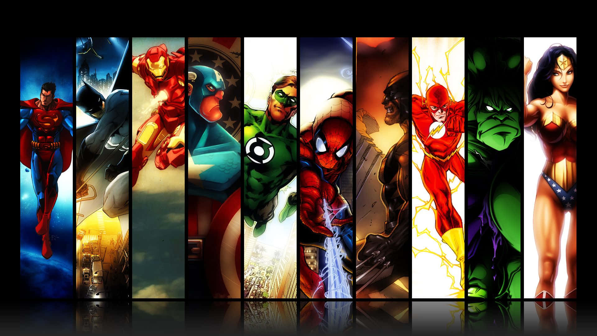Berømte Marvel og Justice League Superhelt Collage Wallpaper