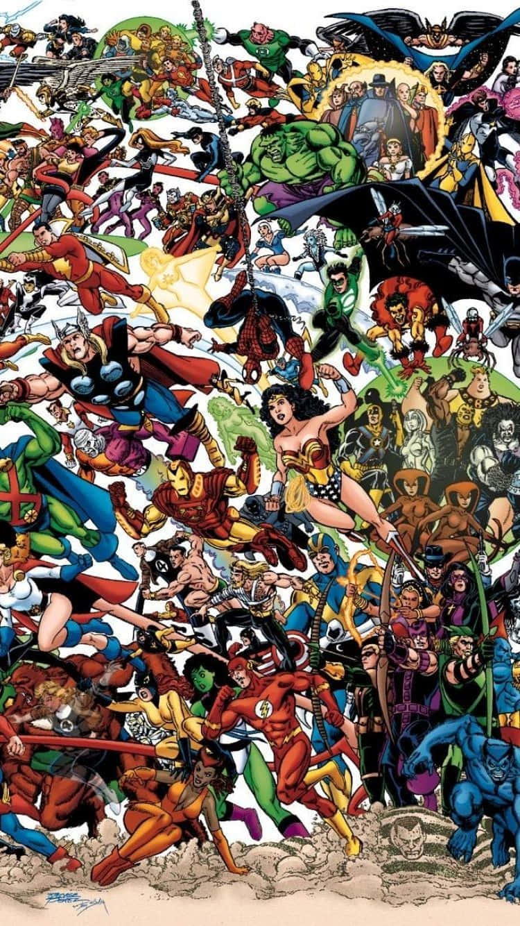 Collezionedi Collage Di Supereroi Dc E Marvel In Collaborazione Sfondo