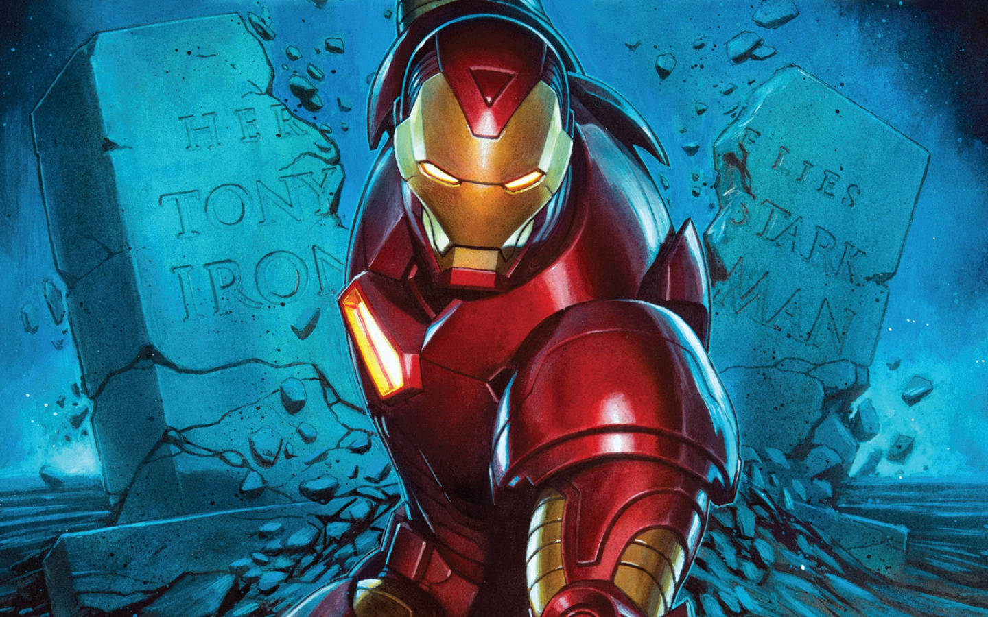 Superhero Iron Man Destroying His Tombstone Wallpaper