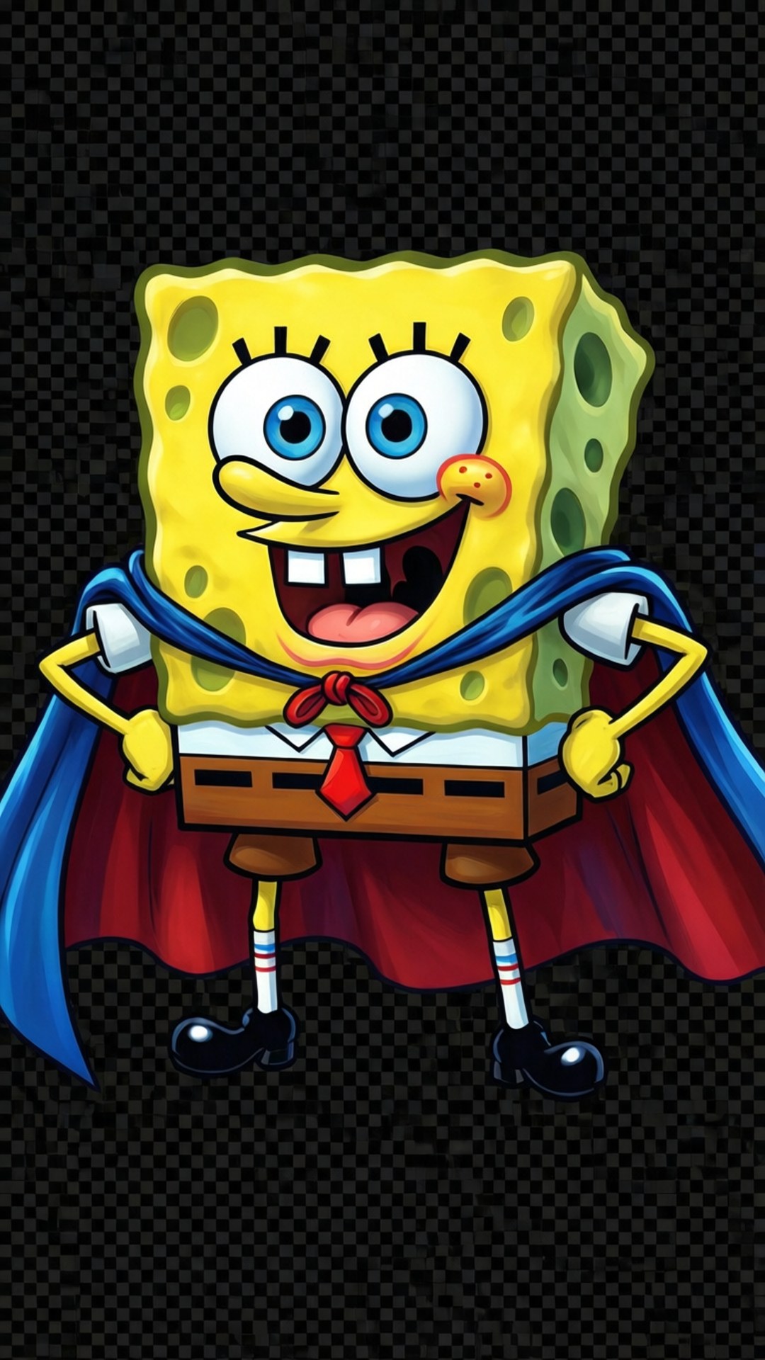 SpongeBob in superhero cape on transparent background