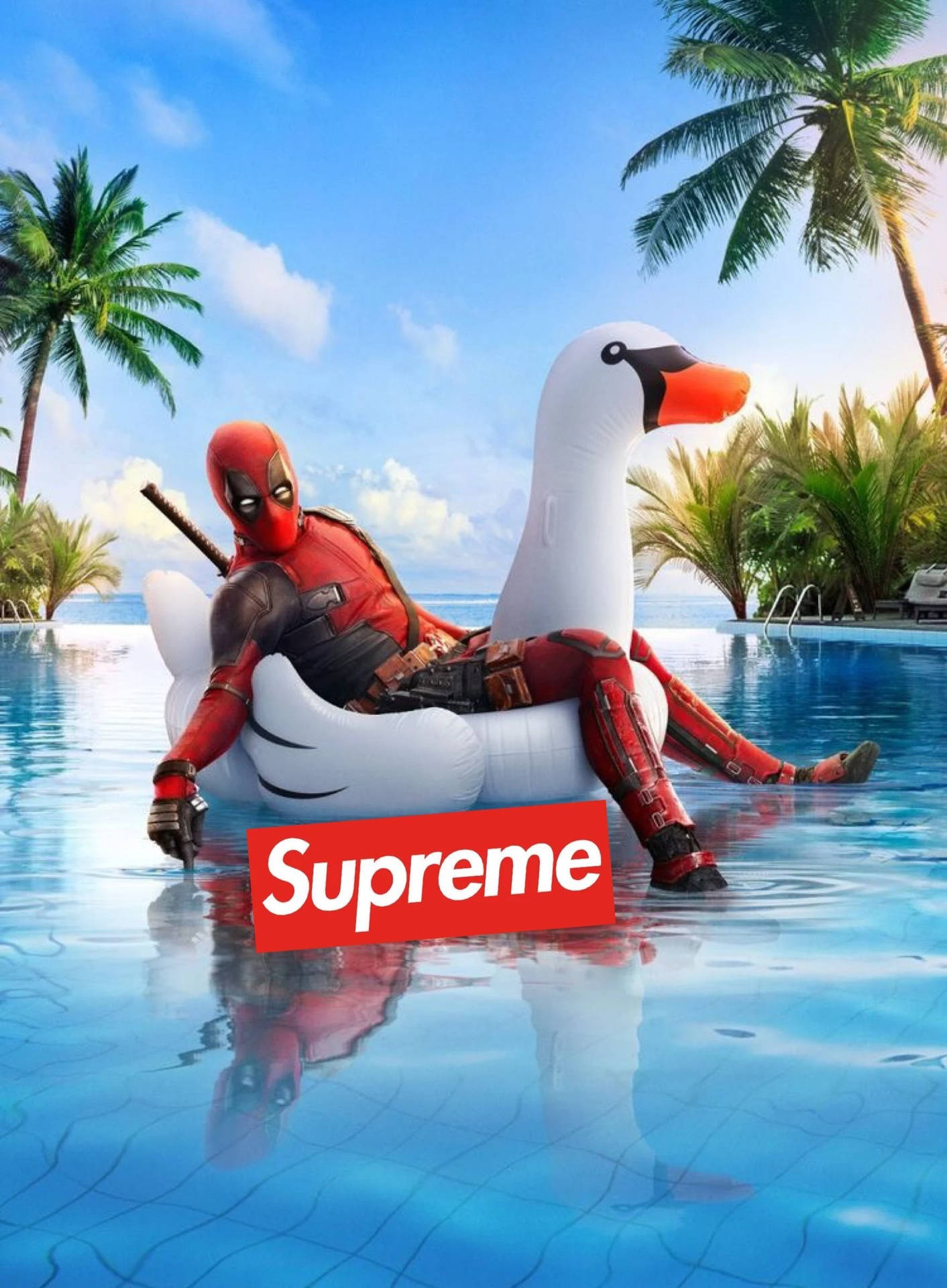 Superhelten Supreme Deadpool på Svane Floatie Scene Wallpaper