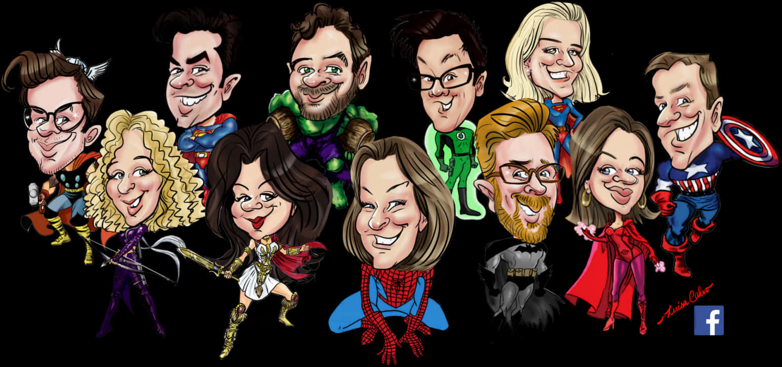Superhero Themed Caricature Group PNG